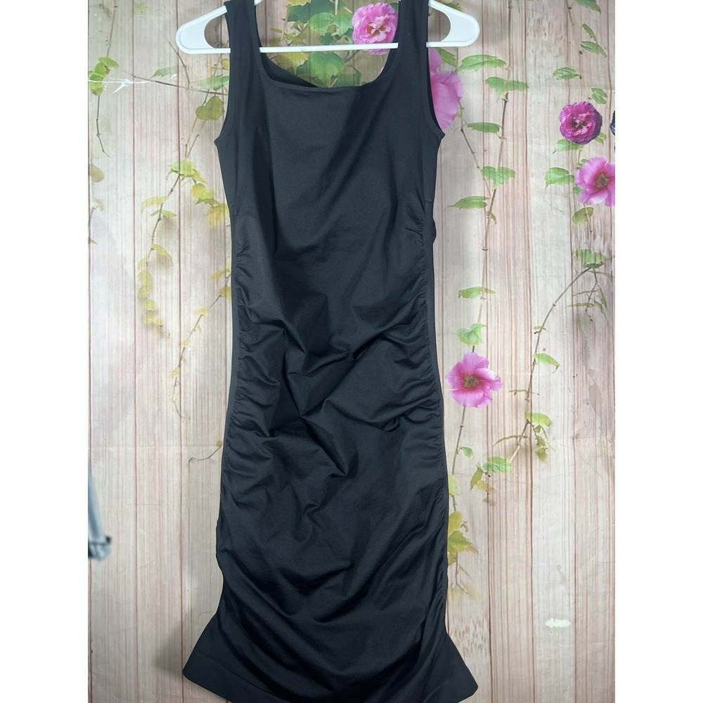 Maternity Sz M‎ Black Racerback Tank Stretch Ruched Dress Pregnancy Baby